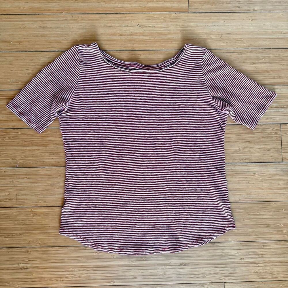 LOFT 100% Linen Striped Short Sleeve Top Tee XSP Petite Red White